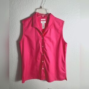 Liz Claiborne Non Iron Pink Sleeveless Button Down Shirt Size 8